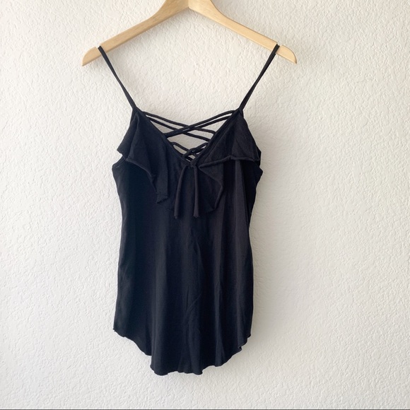 Chaser Black 100% Cotton Ruffle Criss Cross Cami - Picture 3 of 11